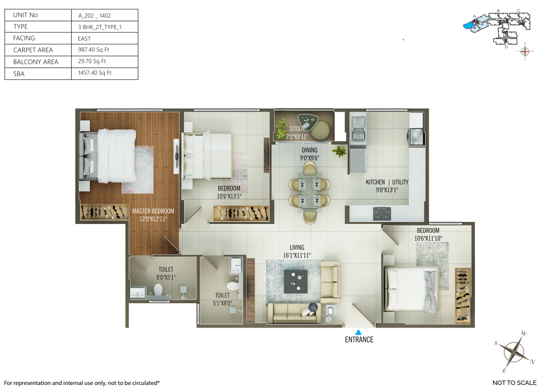 3 BHK Floor Plan 1452 Sq Ft